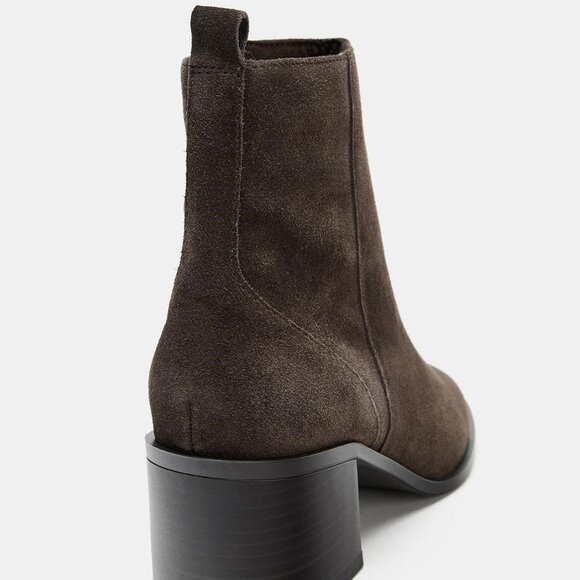 ZARA WIDE HEELED SPLIT LEATHER ANKLE BOOTS Brown size 6M (36) - Picture 5 of 15